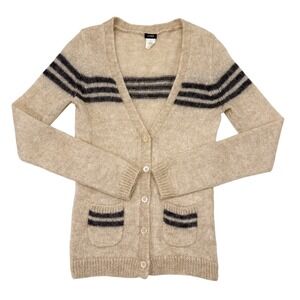 J Crew Cardigan Sweater Womens Small Tan Pockets Mohair Wool Blend Thin Knit